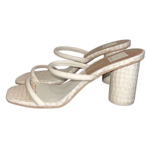 Dolce‎ Vita Noles Croc Double Strap High Heels Block Heel Slip On Ivory Size 9 - Picture 4 of 8
